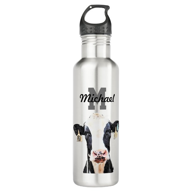 Botella De Agua Monograma Holstein Cow Dairy Farm Livestein (Anverso)