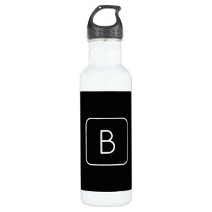 Botella De Agua Monograma inicial con estilo moderno Blanco y ne