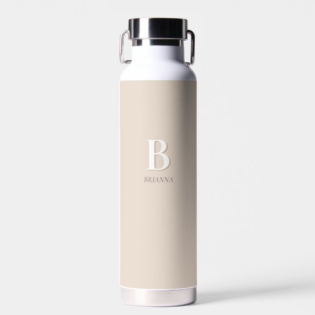 Botella De Agua Monograma Inicial Minimalista Moderno Beige (Delantero)