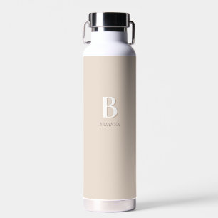 Botella De Agua Monograma inicial mínimo moderno beige