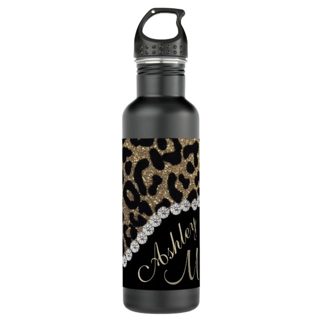 Botella De Agua Monograma Leopard Diamon Purpurina Acero inoxidabl (Anverso)