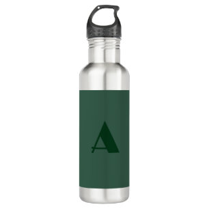Botella De Agua Monograma Letra inicial personalizado Retro verde 