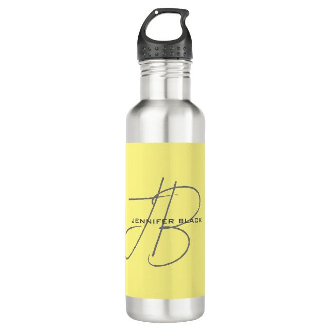 Botella De Agua Monograma letras iniciales amarillo claro moderno (Anverso)