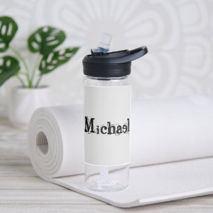 Botella De Agua Monograma minimalista moderno con nombre gris negr