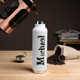 Botella De Agua Monograma minimalista moderno con nombre gris negr