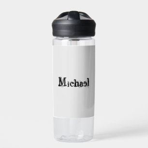 Botella De Agua Monograma minimalista moderno con nombre gris negr