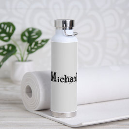 Botella De Agua Monograma minimalista moderno con nombre gris negr
