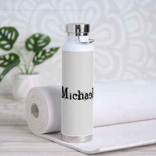 Botella De Agua Monograma minimalista moderno con nombre gris negr