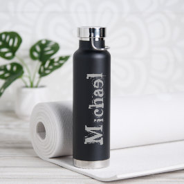 Botella De Agua Monograma minimalista moderno nombre blanco negro