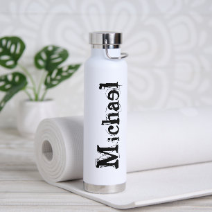 Botella De Agua Monograma minimalista moderno nombre negro gris