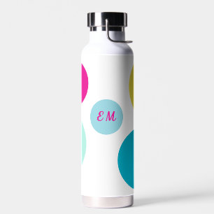 Botella De Agua Monograma mínimo Aqua, rosa y verde-azul
