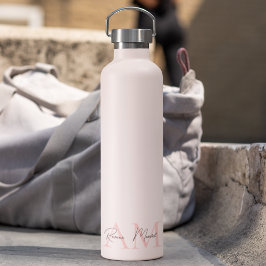 Botella De Agua Monograma mínimo inicial y nombre Pastel rosa