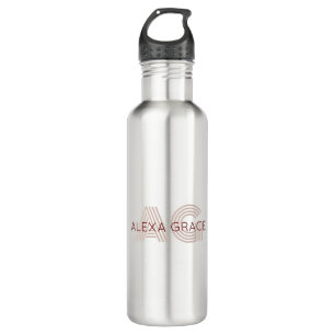 Botella De Agua Monograma moderno de beige y vino