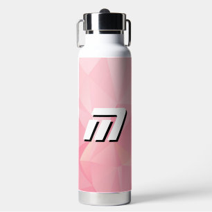 Botella De Agua Monograma moderno de polígono geométrico rosa esté