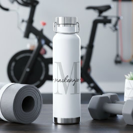 Botella De Agua Monograma moderno minimalista negro blanco