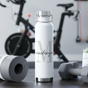 Botella De Agua Monograma moderno minimalista negro blanco