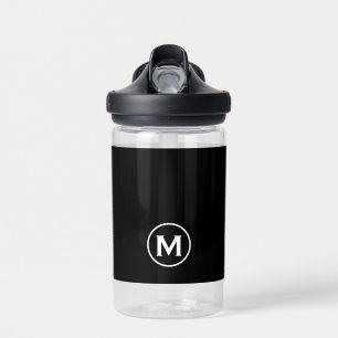 Botella De Agua Monograma moderno negro y blanco