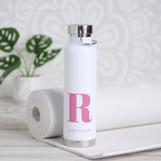 Botella De Agua Monograma moderno rosado simple (Yoga)