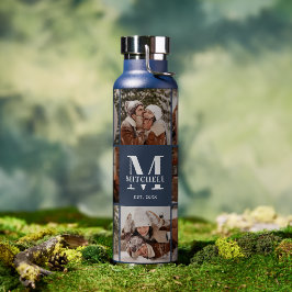 Botella De Agua Monograma moderno y Collage de fotos personalizado