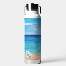 Botella De Agua Monograma Mujer Playa Paisaje de Arte Oceánico