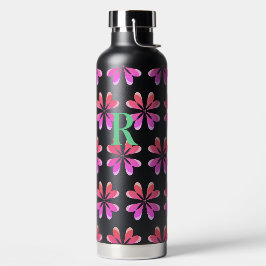 Botella De Agua Monograma Naranja inicial de color rosa caliente V