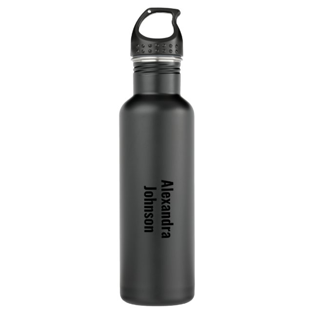 Botella De Agua Monograma negro de carbón a la moda (Anverso)