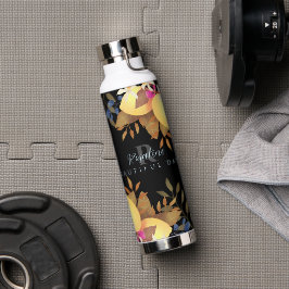 Botella De Agua Monograma negro de Moda limón