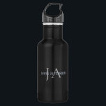 Botella De Agua Monograma Negro Nombre Personalizado Para Su Botel<br><div class="desc">Personalizado Monograma y nombre el frasco de agua. Por Él.</div>