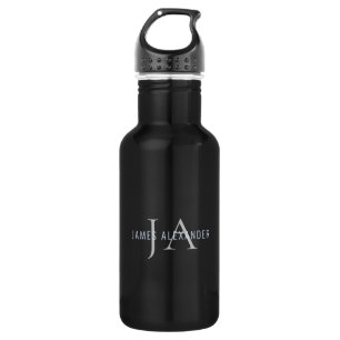 Botella De Agua Monograma Negro Nombre Personalizado Para Su Botel