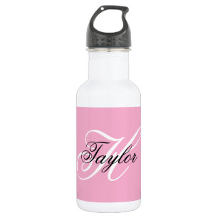 Botella De Agua Monograma negro y blanco rosado
