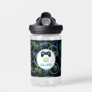 Botella De Agua Monograma Neon Blue & Green Pattern