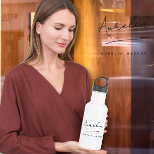 Botella De Agua Monograma Neutral moderno Signature Minimalista