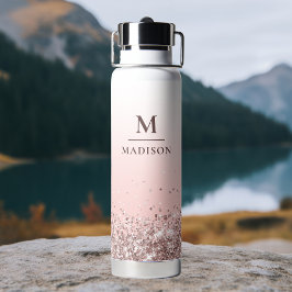 Botella De Agua Monograma Nombre Purpurina rosa Estilo Monogramado
