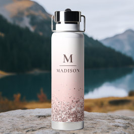 Botella De Agua Monograma Nombre Purpurina rosa Estilo Monogramado
