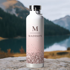 Botella De Agua Monograma Nombre Purpurina rosa Estilo Monogramado
