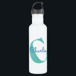 Botella De Agua Monograma Nombre tipografía moderna<br><div class="desc">Un moderno y divertido diseño de monograma inclinado y tipografía de nombres. Cambiar el nombre y el inicial a personalizar.</div>