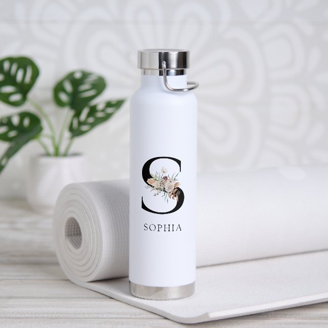 Botella De Agua Monograma Palmetto Floral Rosa Sale Acuarela (Yoga)