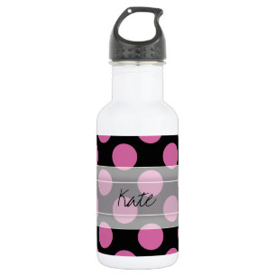 Botella De Agua Monograma Patrón de punto de polka negro de Moda r
