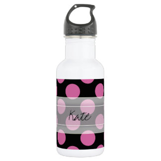 Botella De Agua Monograma Patrón de punto de polka negro de Moda r