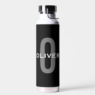 Botella De Agua Monograma personalizado Blanco gris negro nombre