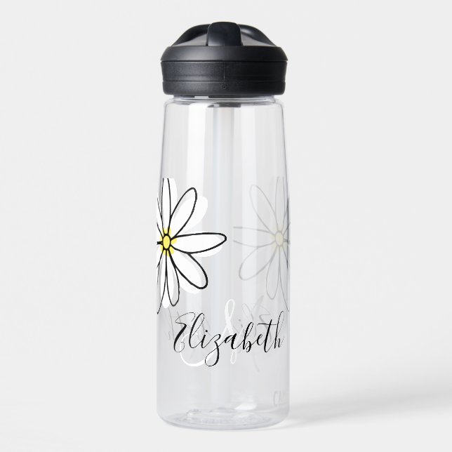 Botella De Agua Monograma personalizado Daisy Doodle Flower (Delante)