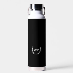 Botella De Agua Monograma personalizado en negro y blanco
