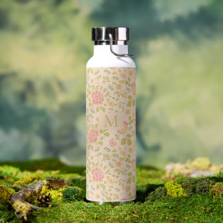 Botella De Agua Monograma Personalizado Floral Vintage Verde Salvi