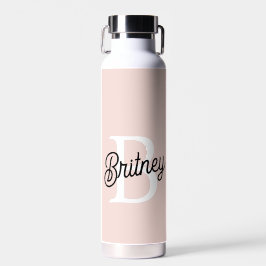 Botella De Agua Monograma personalizado moderno y nombre Pastel ro