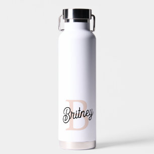 Botella De Agua Monograma personalizado moderno y nombre Pastel ro