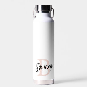 Botella De Agua Monograma personalizado moderno y nombre Pastel ro