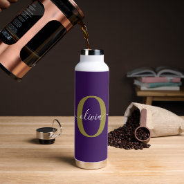 Botella De Agua Monograma personalizado Nombre del guión oro blanc