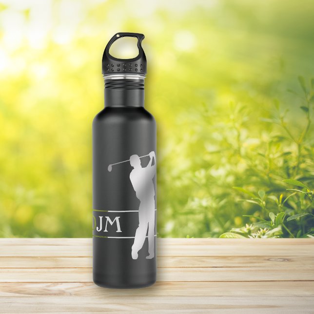 Botella De Agua Monograma Plata Silhouette Golfer (Subido por el creador)