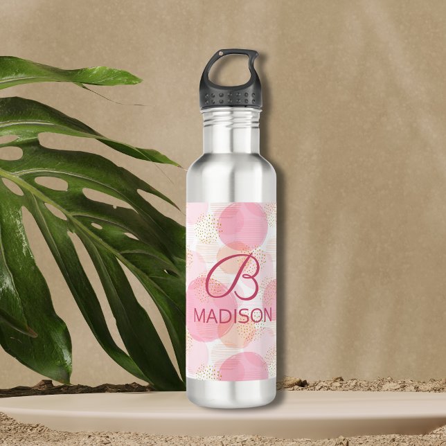 Botella De Agua Monograma Purpurina de niñas rosadas moderno perso (Subido por el creador)