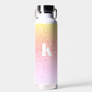 Botella De Agua Monograma Purpurina Purpurina arcoiris femenino